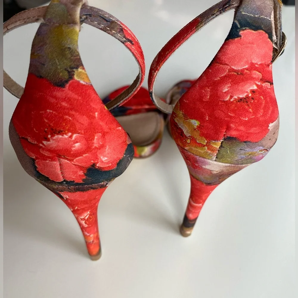 Steve Madden Red Floral Ankle-Strap Stiletto Heels